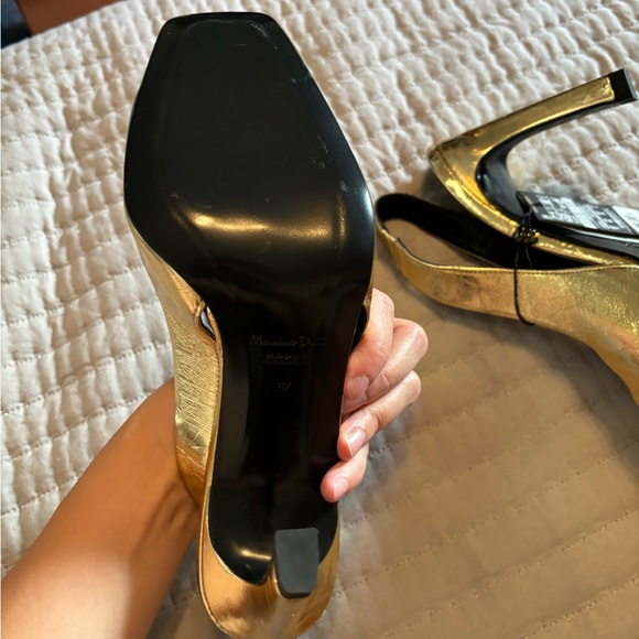 NWT Massimo Dutti gold square toe heel sandal 37 - Picture 5 of 9